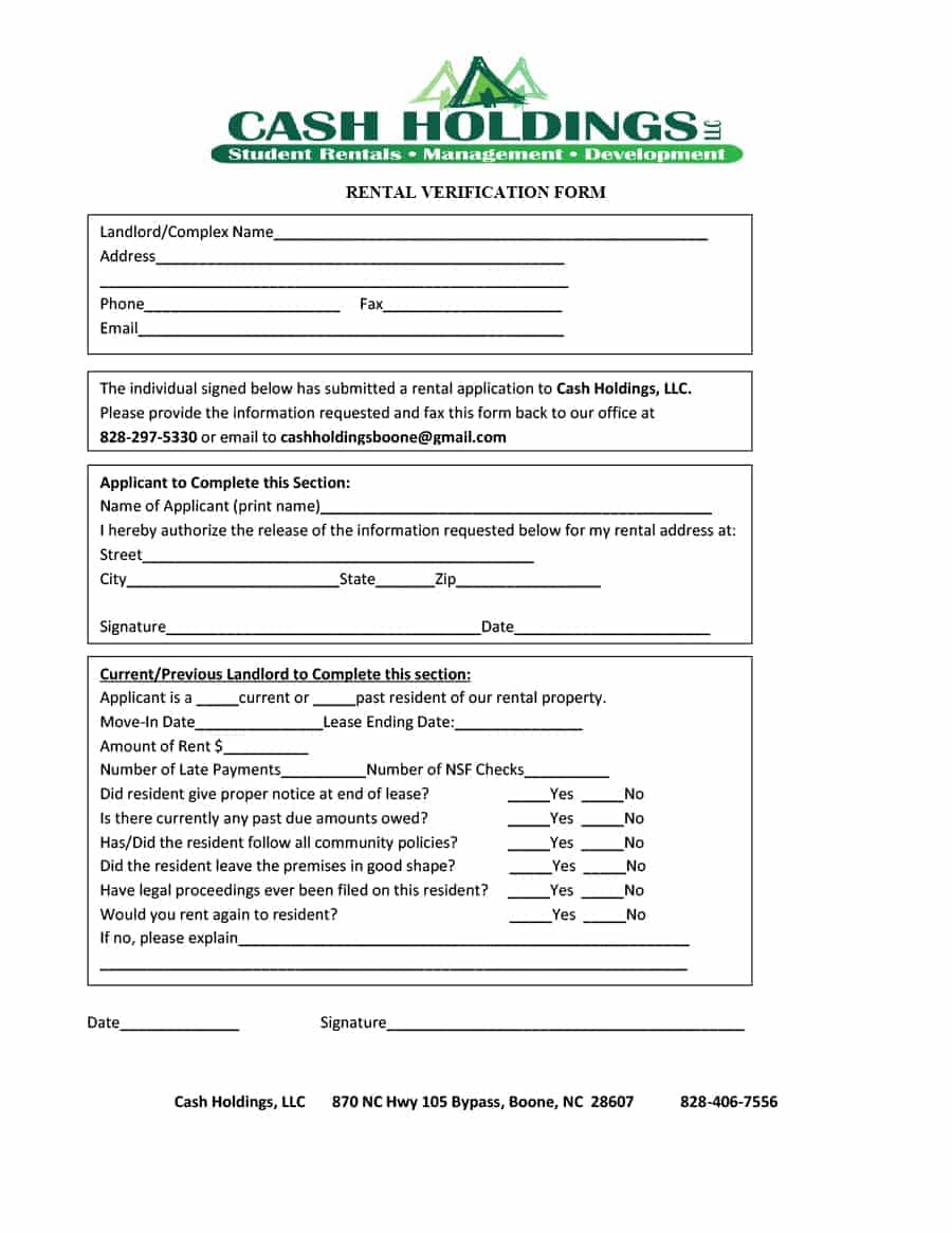 Tenant Verification Form Template