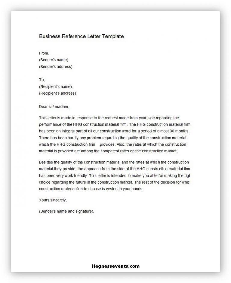 60 Best Letter of Reference Template and How to Write It - hennessy events