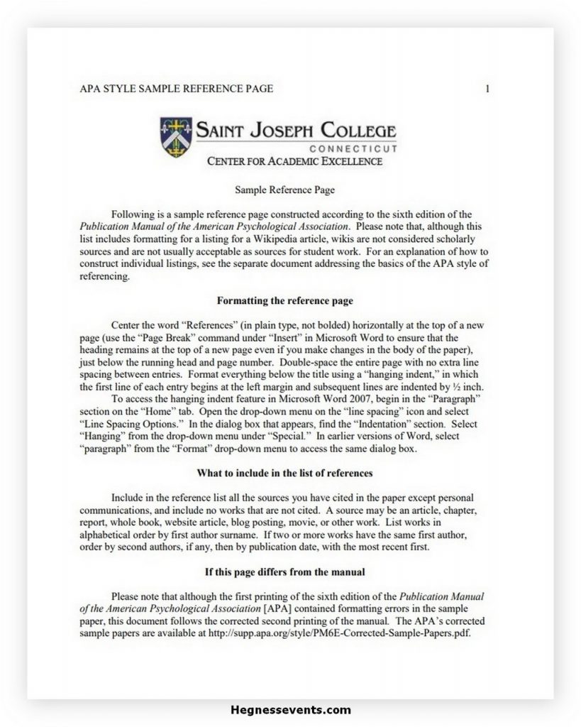 College Reference List Template