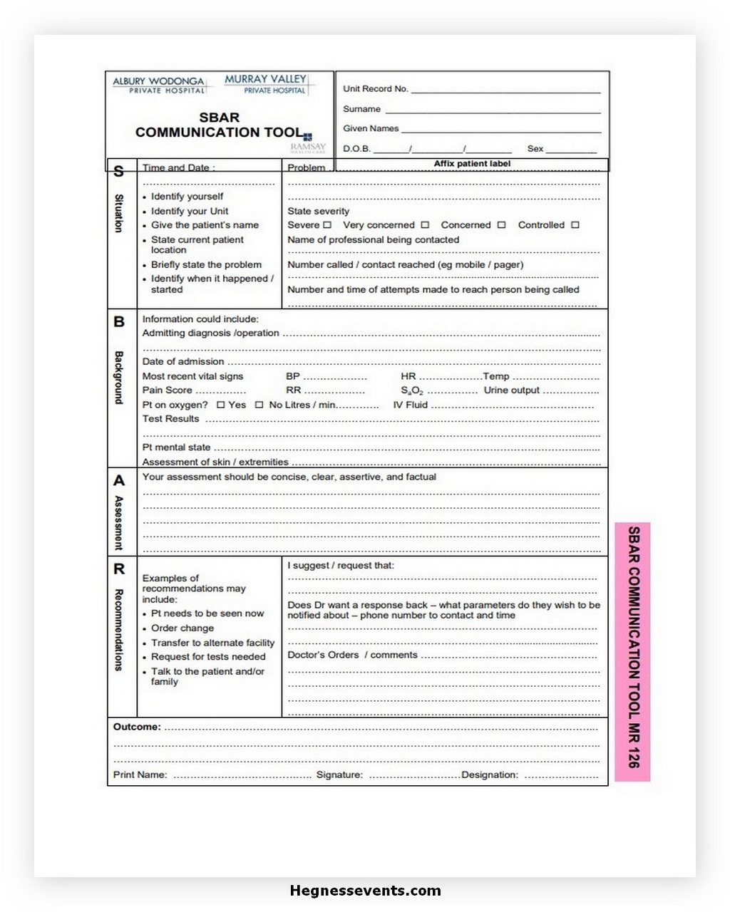 Free 25 SBAR Template for Business - hennessy events