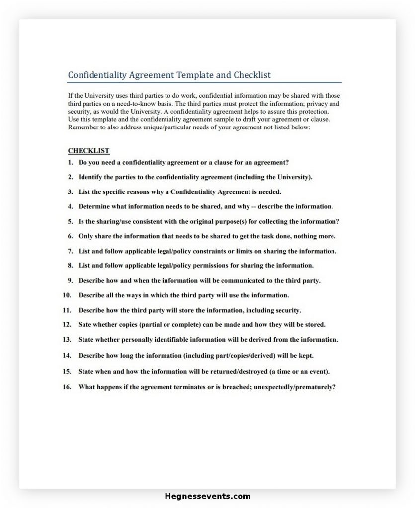 Confidentiality Agreement Template and Checklist