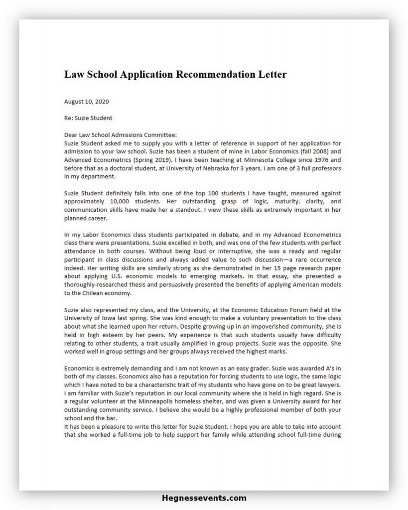 Law School Recommendation Letter 02