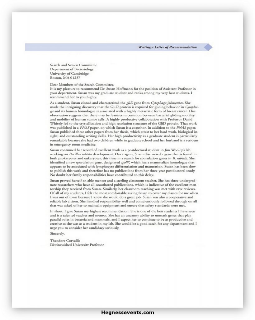 Law School Recommendation Letter Example