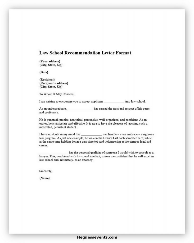 Law School Recommendation Letter Format