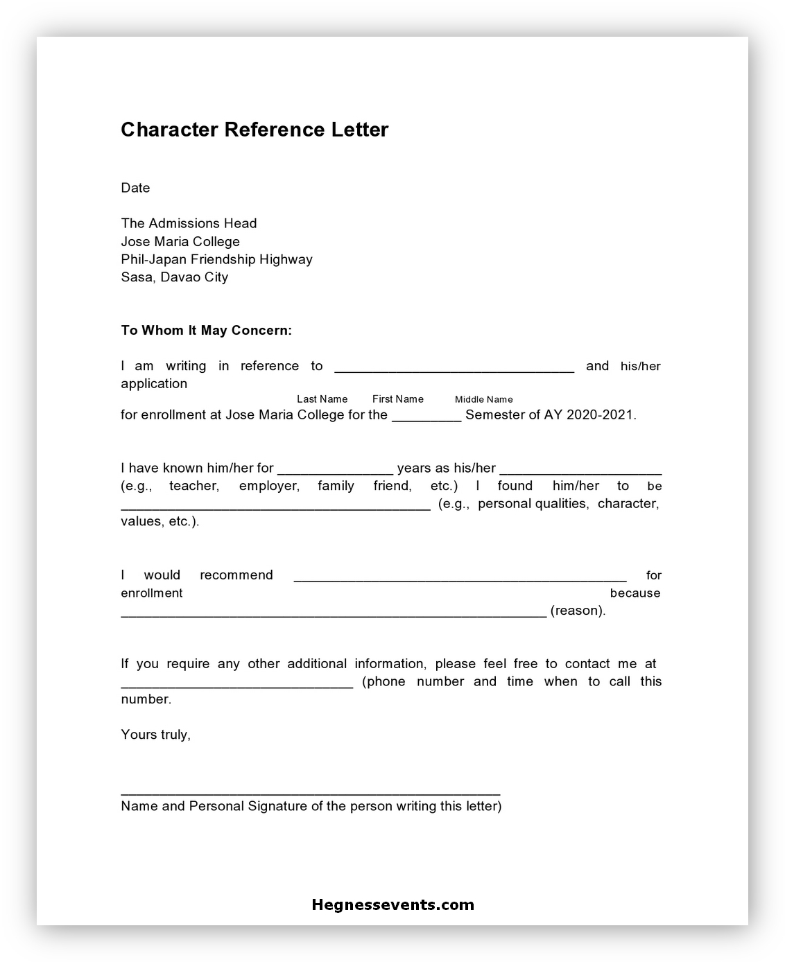 Letter of Reference Character 09