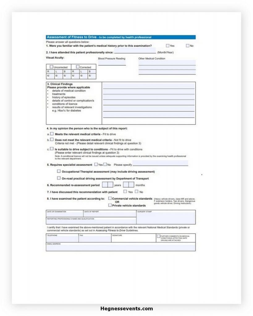 Medical Assessment Certificate Form