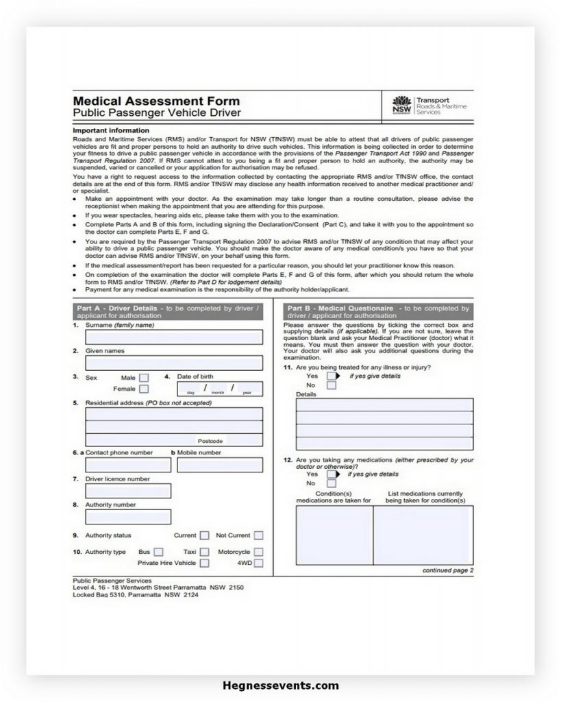 Medical Assessment Form Example