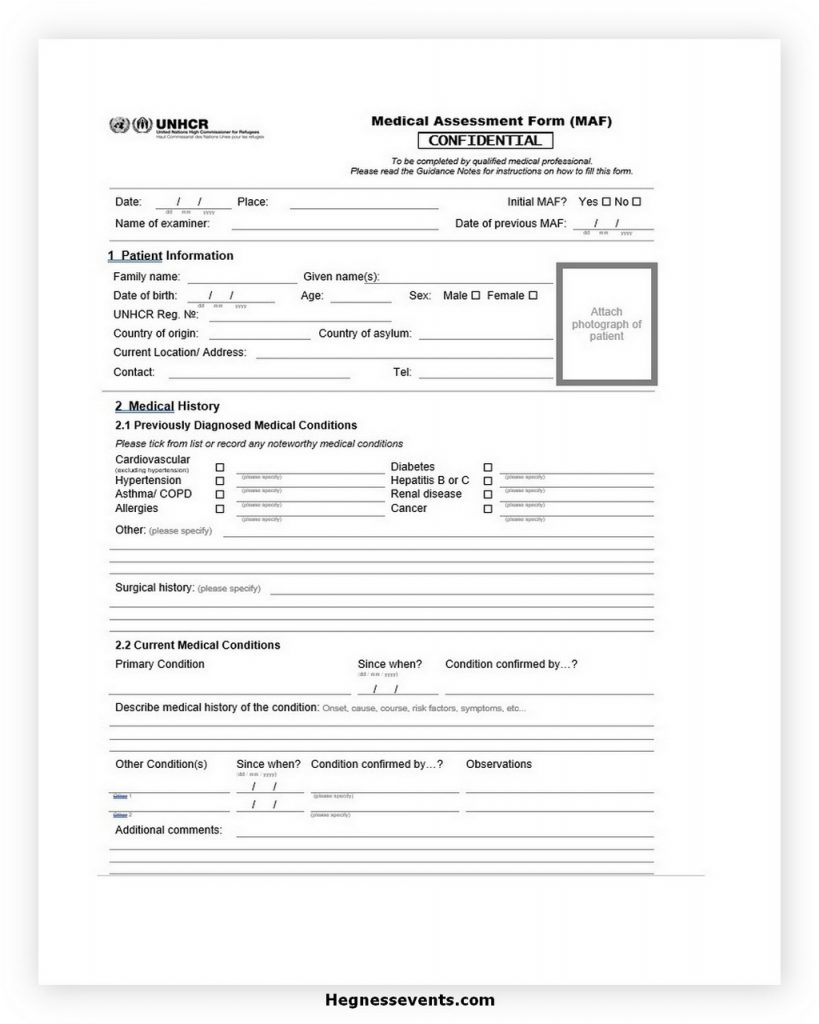 Medical Assessment Form in Word Format