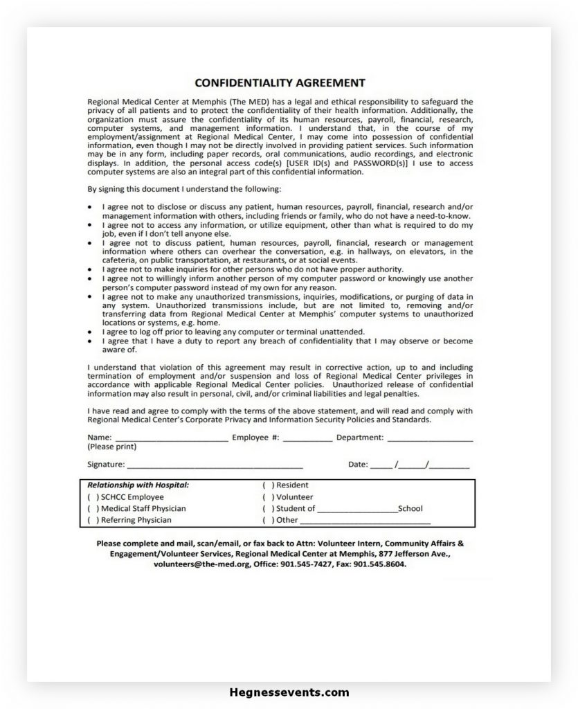 Medical Confidentiality Agreement Template