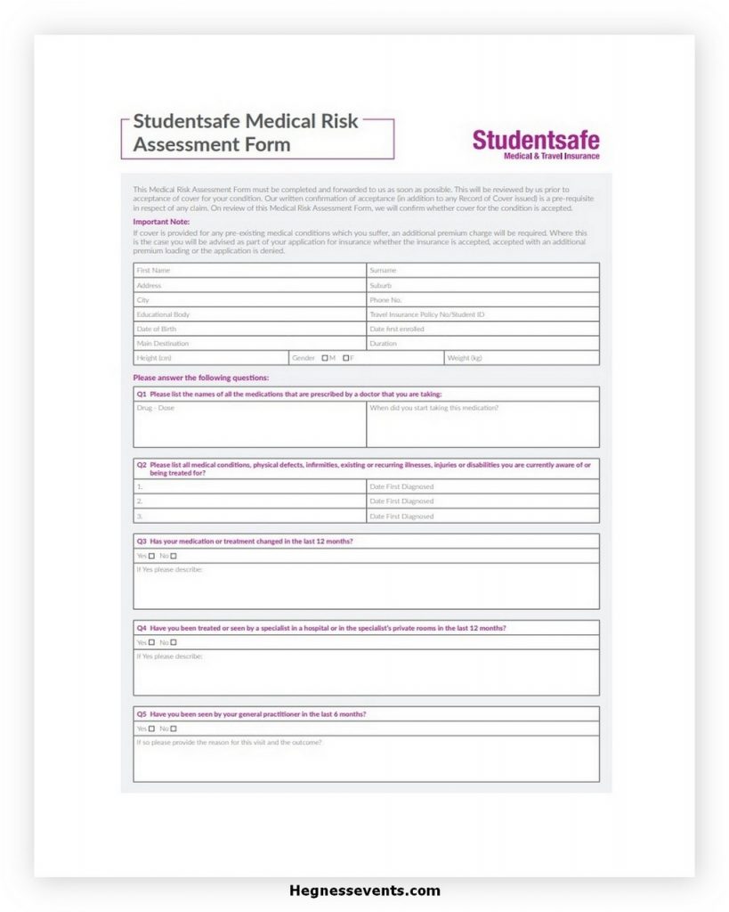 Medical Risk Assessment Form