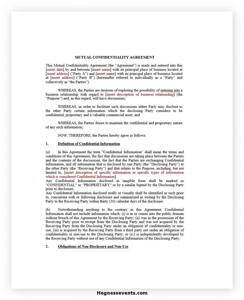 Mutual confidentiality agreement