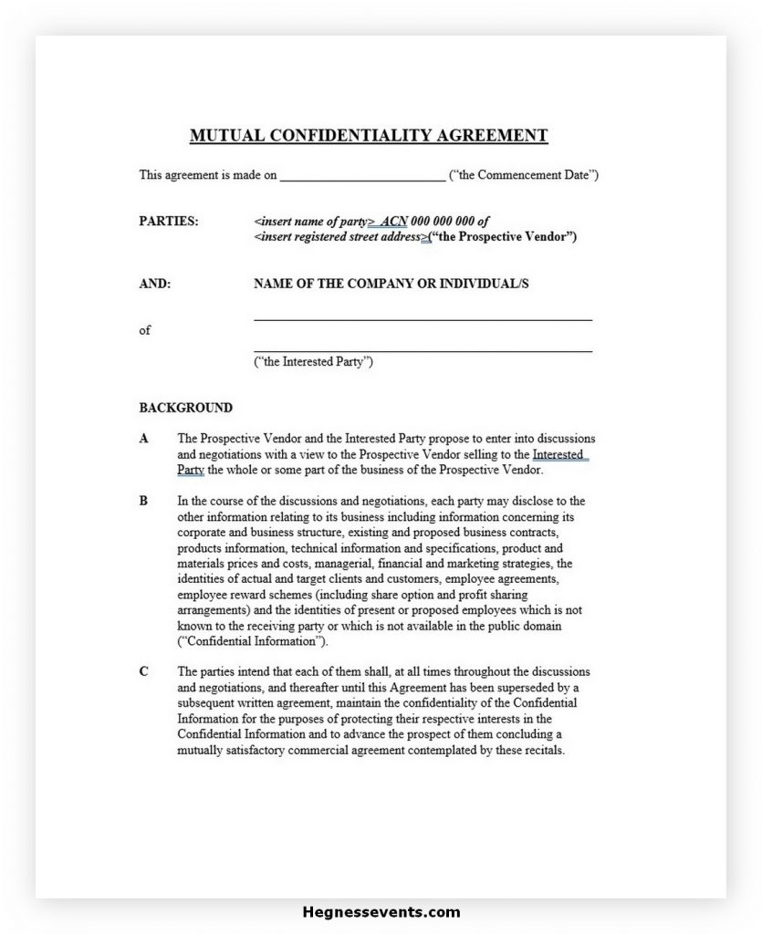 Mutual confidentiality agreement template