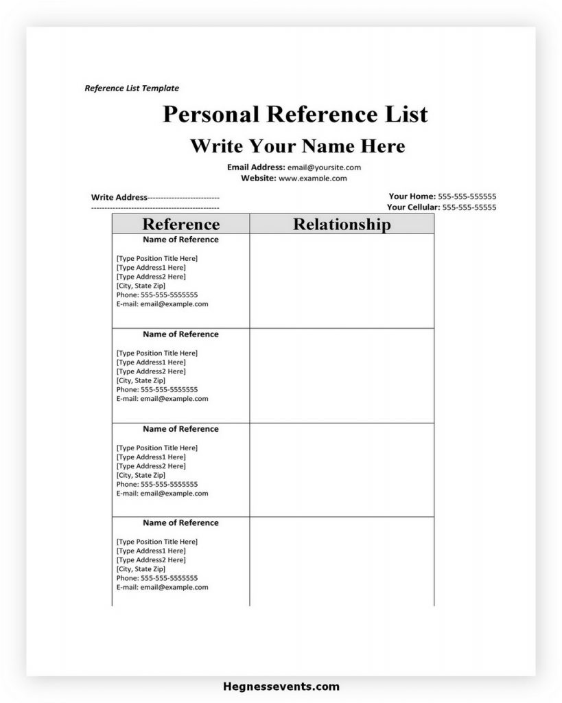 Personal Reference List Template 21