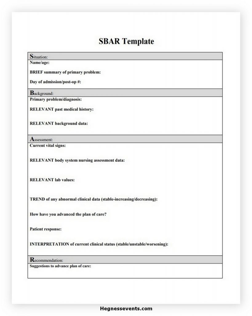 Sbar Template Word