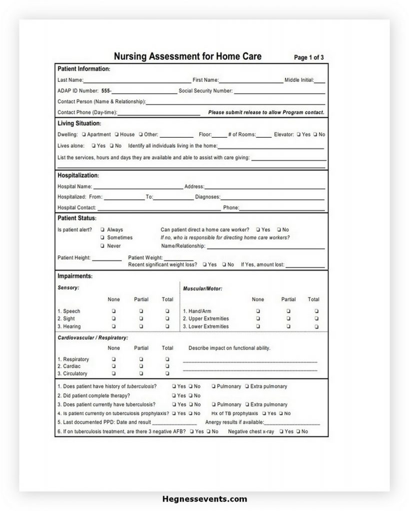 Sample Nursing Assessment Form