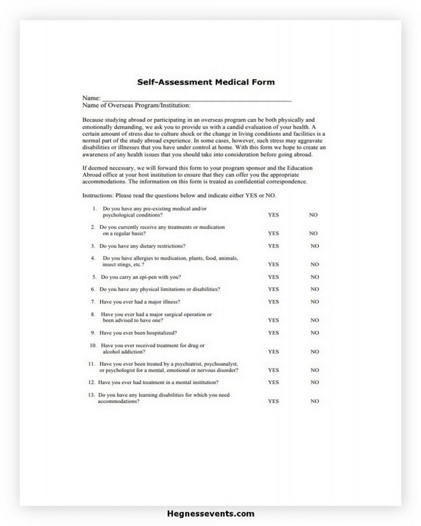 Self Assessment Medical Form