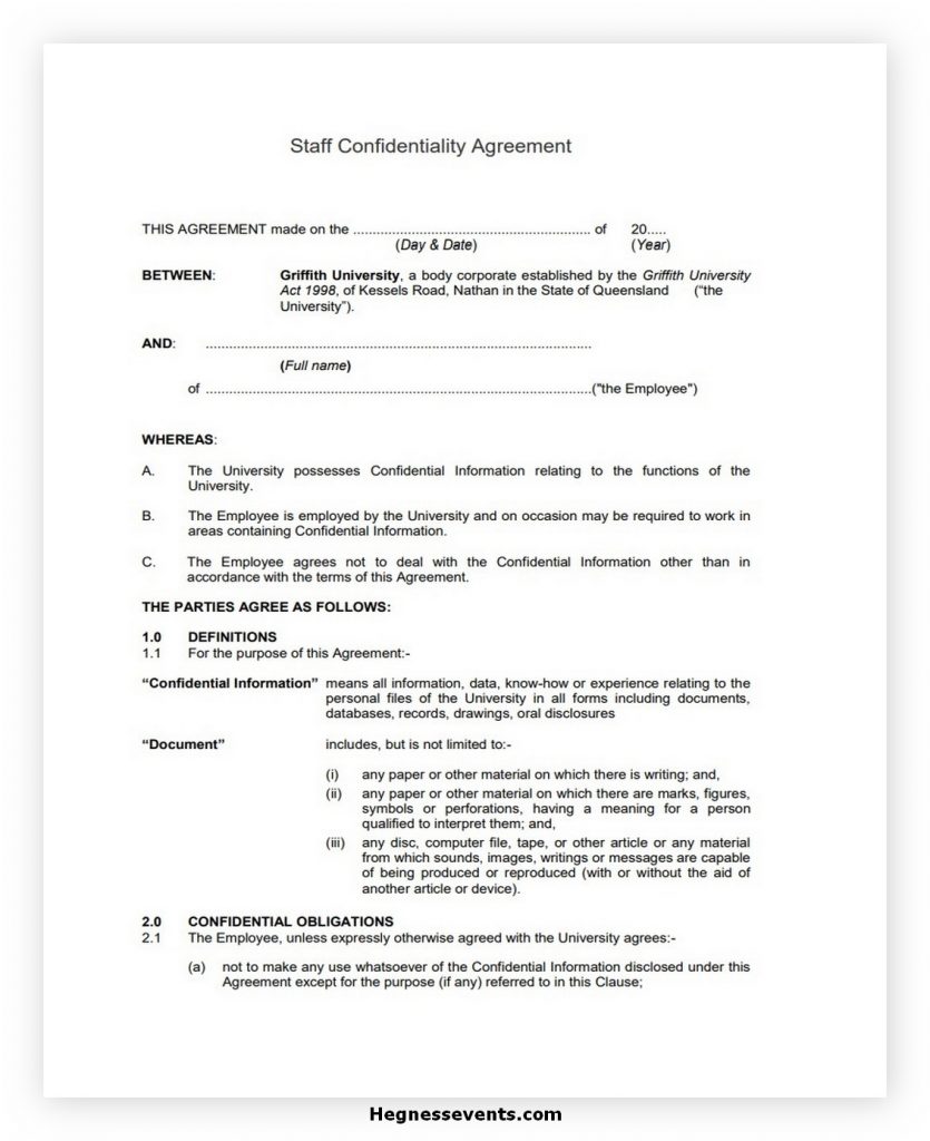 Staff Confidentiality Agreement Template