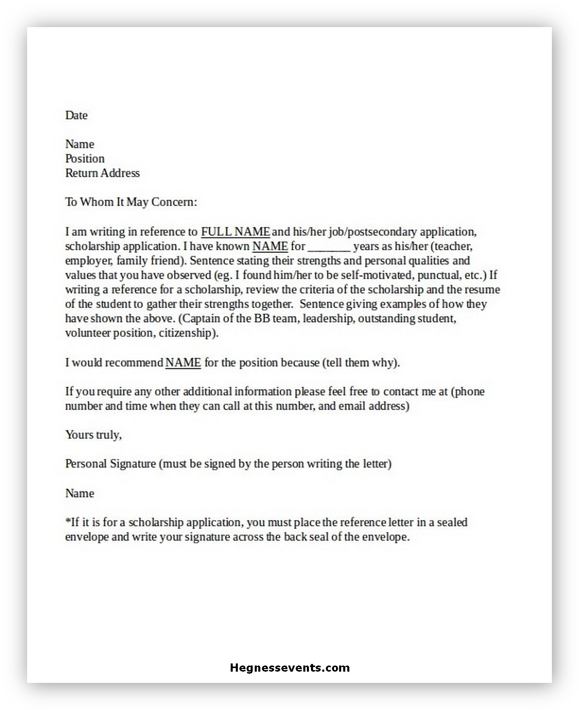 Student Reference Letter