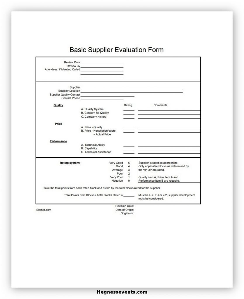 Supplier Evaluation Form