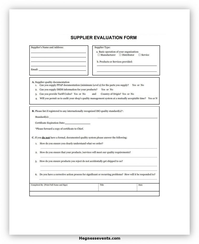 Supplier Evaluation Form Template