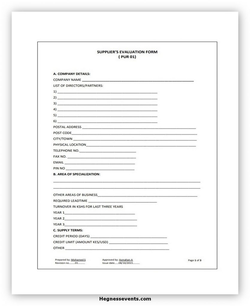 Supplier Evaluation Form Sample