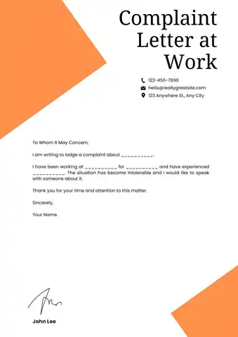 Complaint Letter at Work