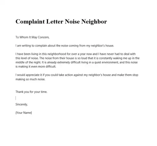 Complaint Letter Noise Neighbor