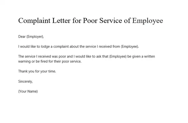 Complaint Letter for Poor Service of Employee