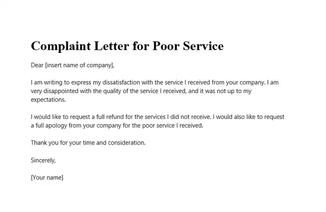Complaint Letter for Poor Service of Sample