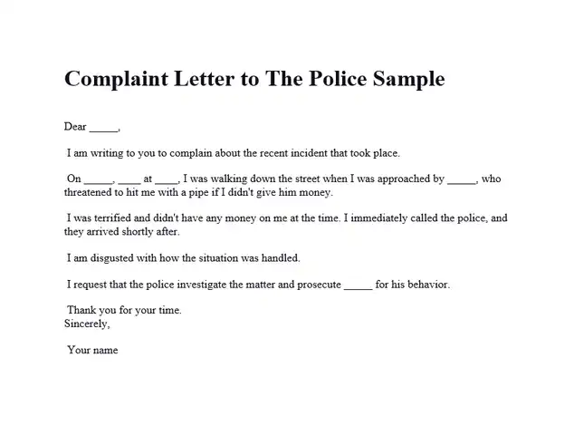 Complaint Letter to The Police Sample