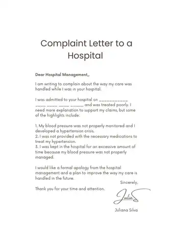 Complaint Letter to a Hospital Sample