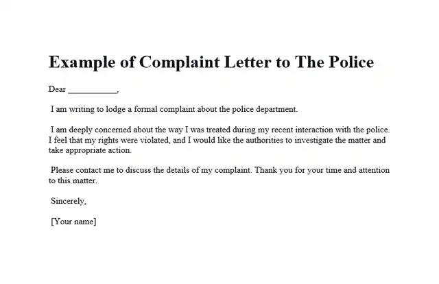 Example Complaint Letter to The Police