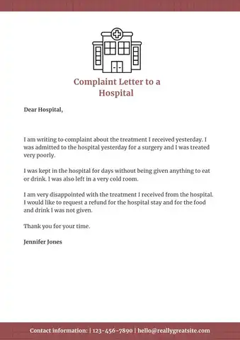 Example of Complaint Letter to a Hospital