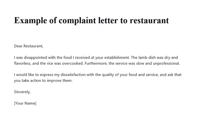 Example of Restaurant Complaint Letter