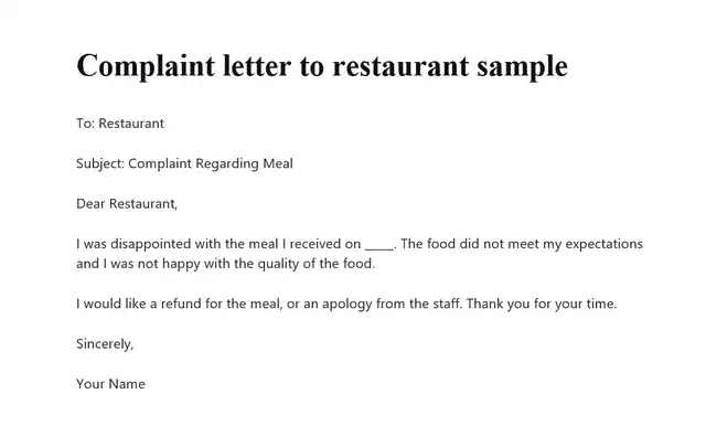 Restaurant Complaint Letter Sample