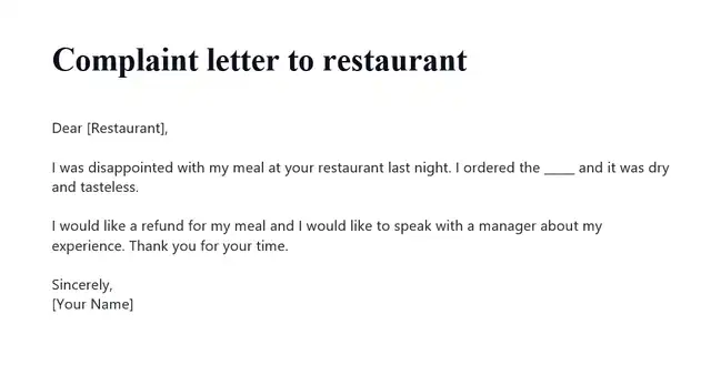 Restaurant Complaint Letter