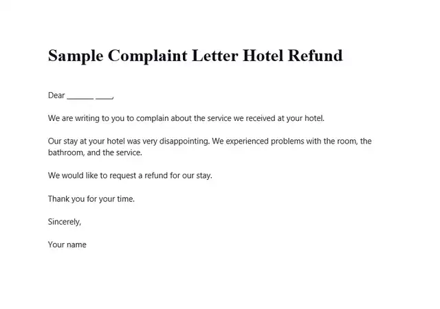 Sample Complaint Letter Hotel Refund