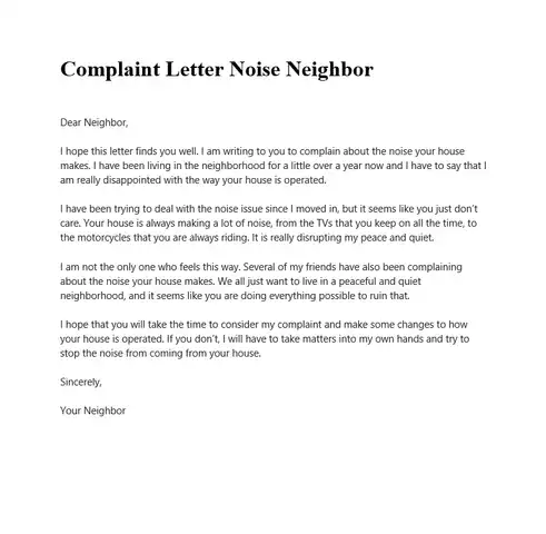 Sample Complaint Letter Noise Neighbor