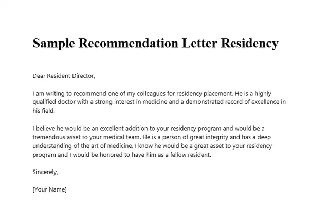 Sample Recommendation Letter Residency